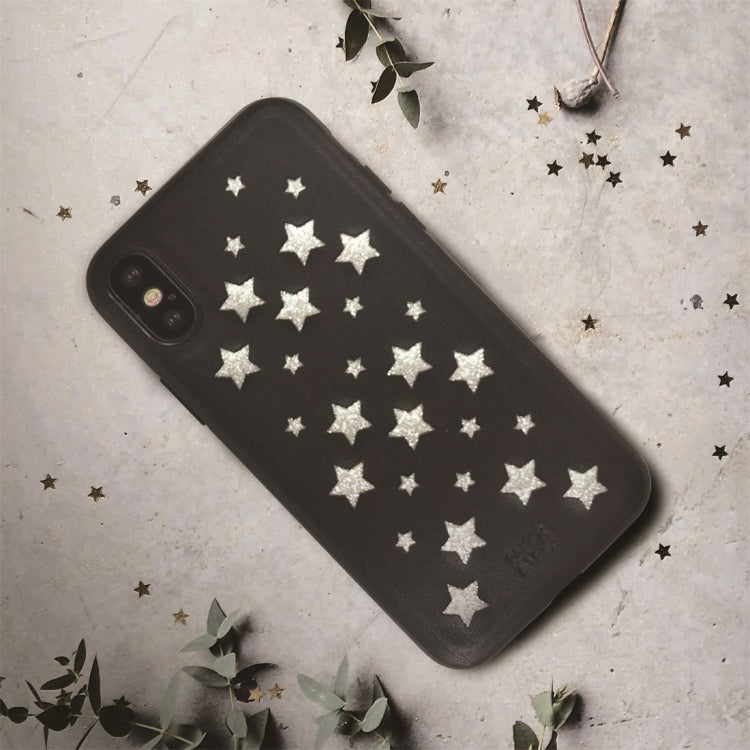 For iPhone X / XS RAIGOR INVERSE BABYSBREATH Series Glitter PU Leather Protective Case
