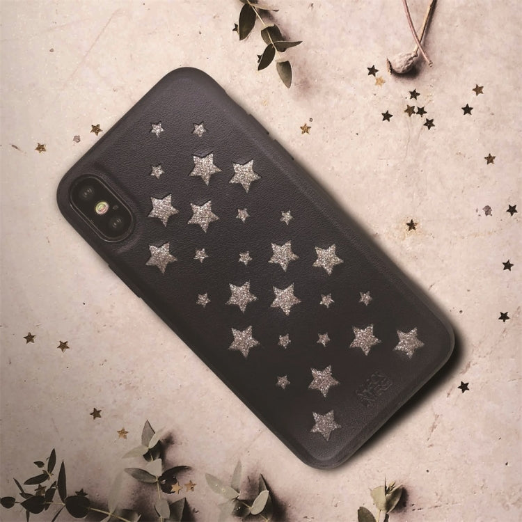 For iPhone X / XS RAIGOR INVERSE BABYSBREATH Series Glitter PU Leather Protective Case