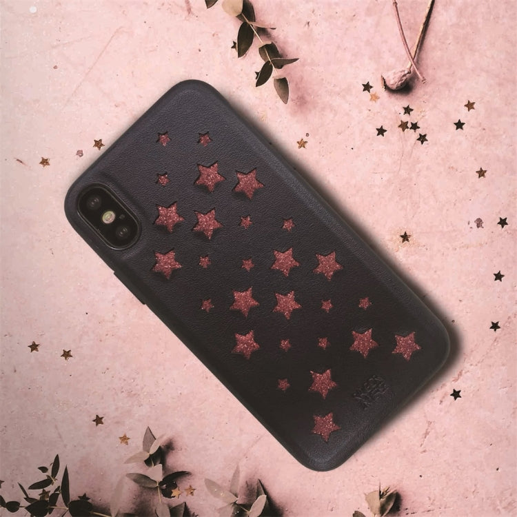 For iPhone X / XS RAIGOR INVERSE BABYSBREATH Series Glitter PU Leather Protective Case