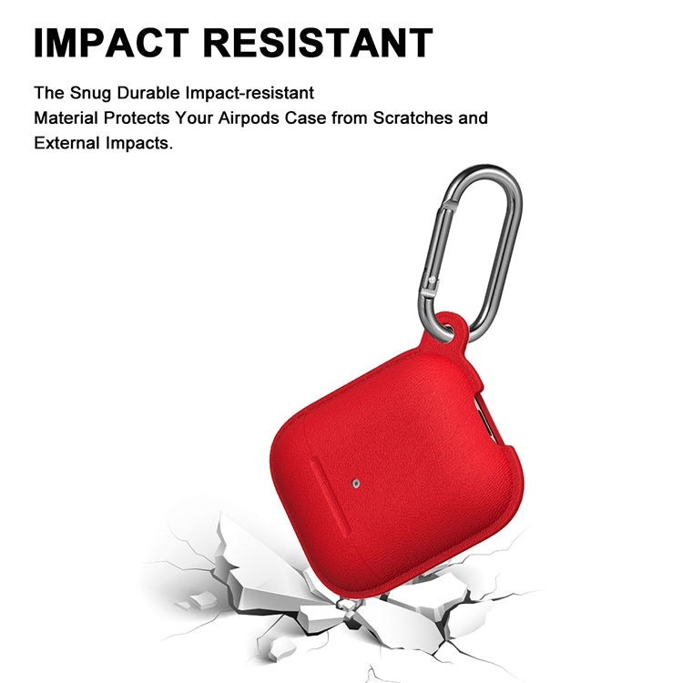 Anti-fall Litchi Texture Silicone Charging Box Protective Case with Carabiner for AirPods 1 & 2