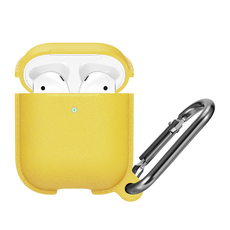 Anti-fall Litchi Texture Silicone Charging Box Protective Case with Carabiner for AirPods 1 & 2