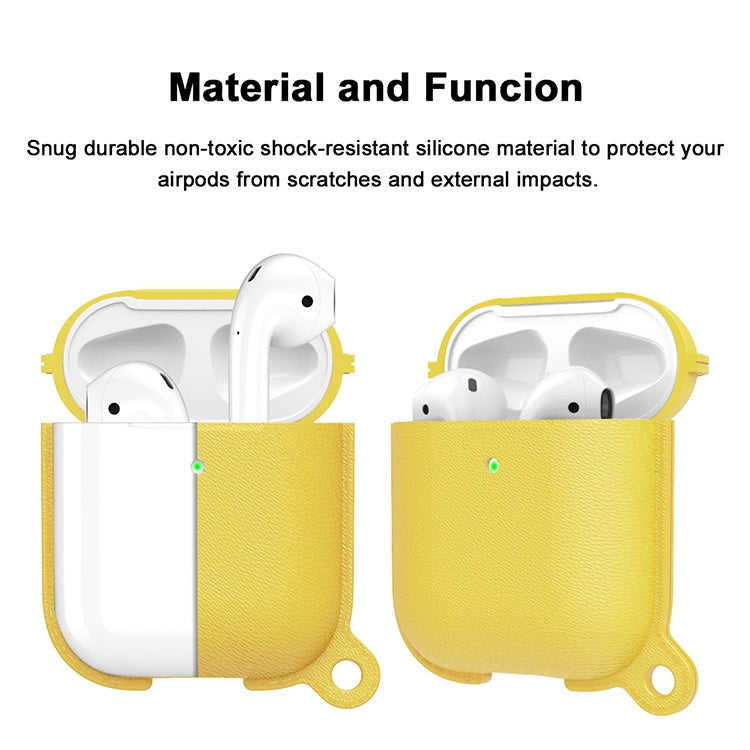 Anti-fall Litchi Texture Silicone Charging Box Protective Case with Carabiner for AirPods 1 & 2