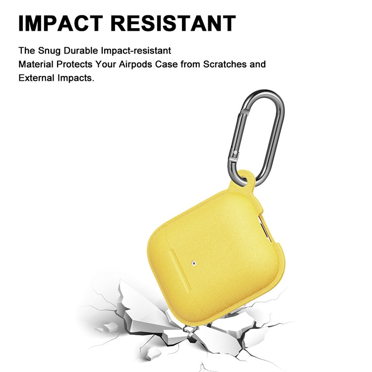Anti-fall Litchi Texture Silicone Charging Box Protective Case with Carabiner for AirPods 1 & 2