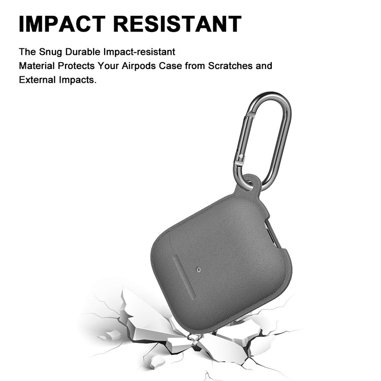 Anti-fall Litchi Texture Silicone Charging Box Protective Case with Carabiner for AirPods 1 & 2
