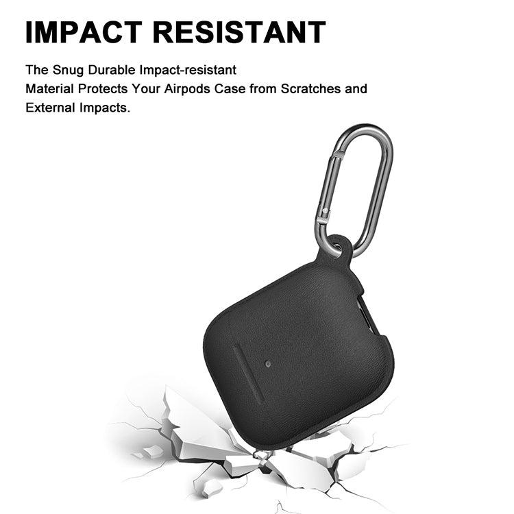 Anti-fall Litchi Texture Silicone Charging Box Protective Case with Carabiner for AirPods 1 & 2