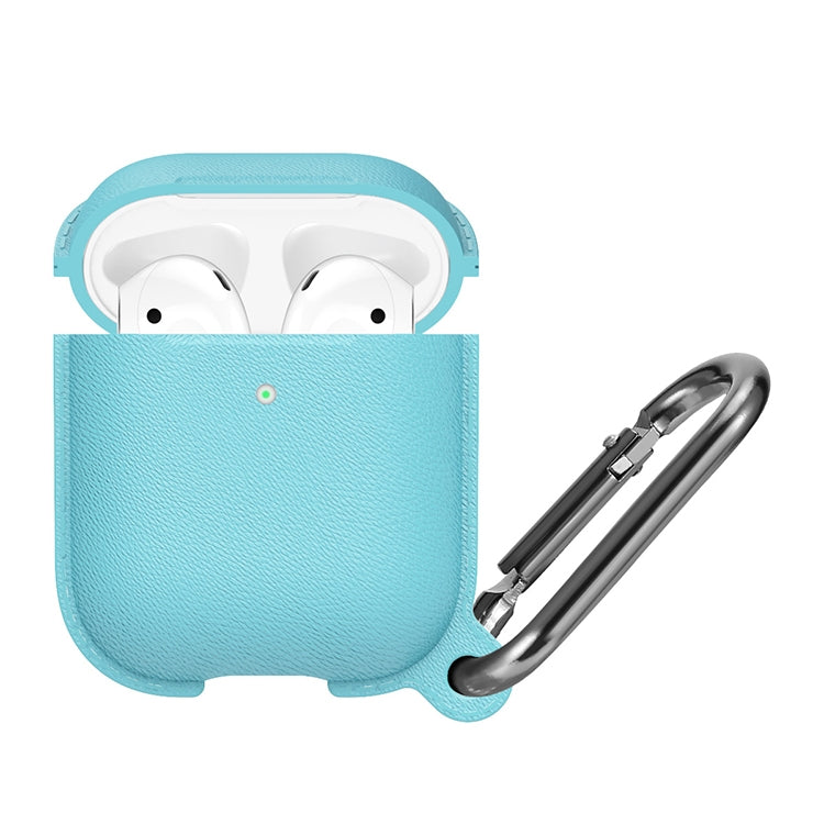 Anti-fall Litchi Texture Silicone Charging Box Protective Case with Carabiner for AirPods 1 & 2
