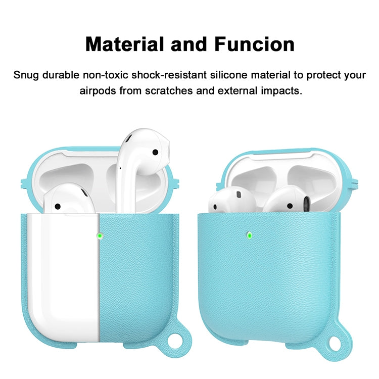 Anti-fall Litchi Texture Silicone Charging Box Protective Case with Carabiner for AirPods 1 & 2