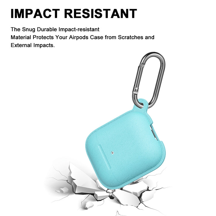 Anti-fall Litchi Texture Silicone Charging Box Protective Case with Carabiner for AirPods 1 & 2