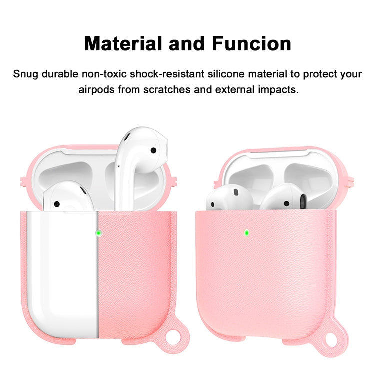 Anti-fall Litchi Texture Silicone Charging Box Protective Case with Carabiner for AirPods 1 & 2