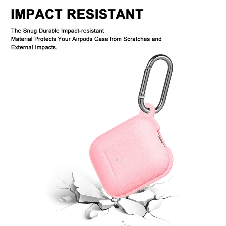 Anti-fall Litchi Texture Silicone Charging Box Protective Case with Carabiner for AirPods 1 & 2