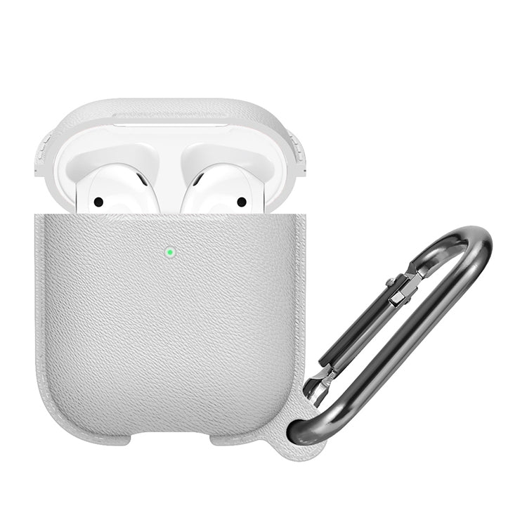 Anti-fall Litchi Texture Silicone Charging Box Protective Case with Carabiner for AirPods 1 & 2