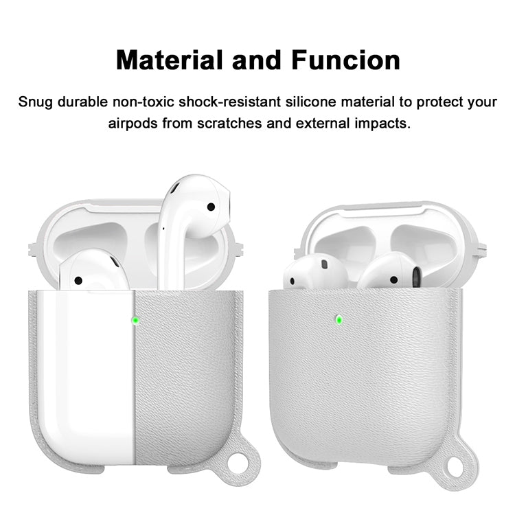 Anti-fall Litchi Texture Silicone Charging Box Protective Case with Carabiner for AirPods 1 & 2