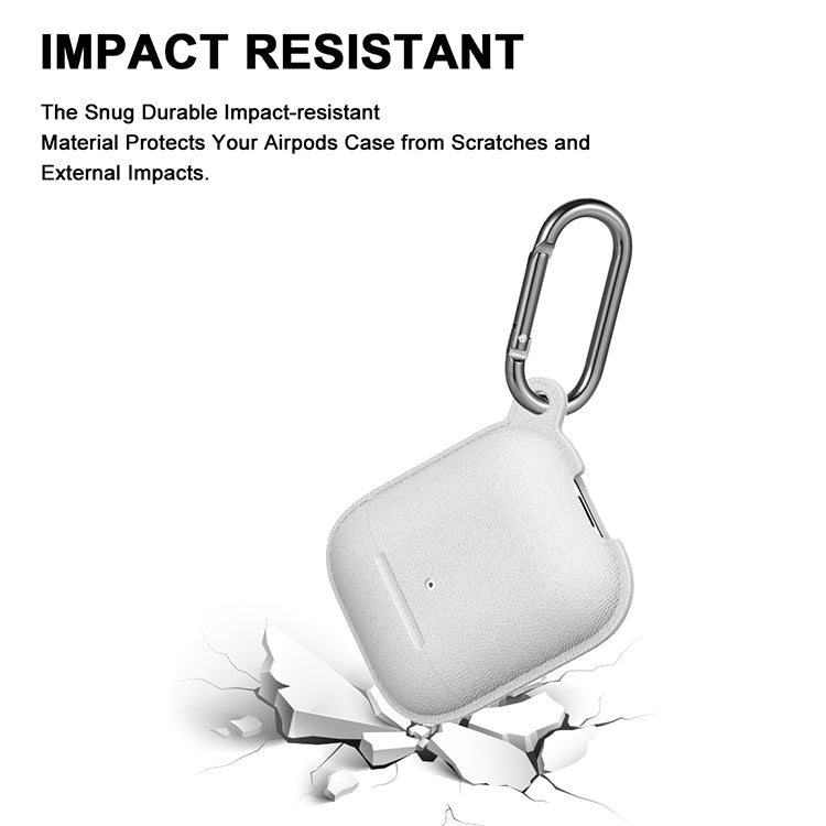 Anti-fall Litchi Texture Silicone Charging Box Protective Case with Carabiner for AirPods 1 & 2