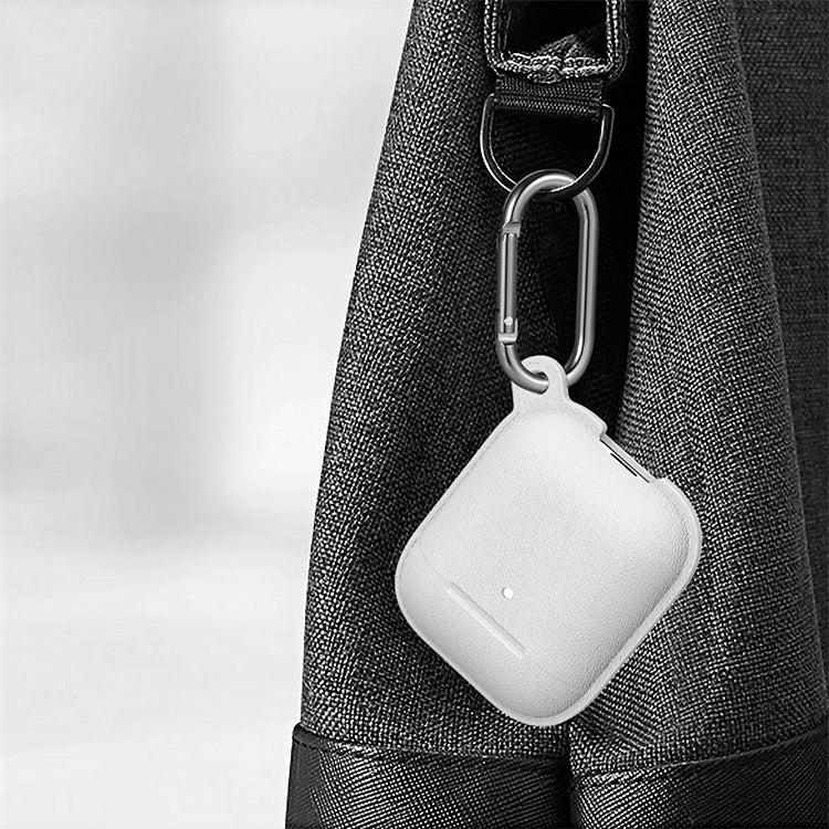 Anti-fall Litchi Texture Silicone Charging Box Protective Case with Carabiner for AirPods 1 & 2