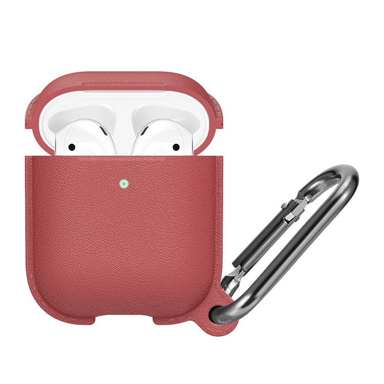 Anti-fall Litchi Texture Silicone Charging Box Protective Case with Carabiner for AirPods 1 & 2