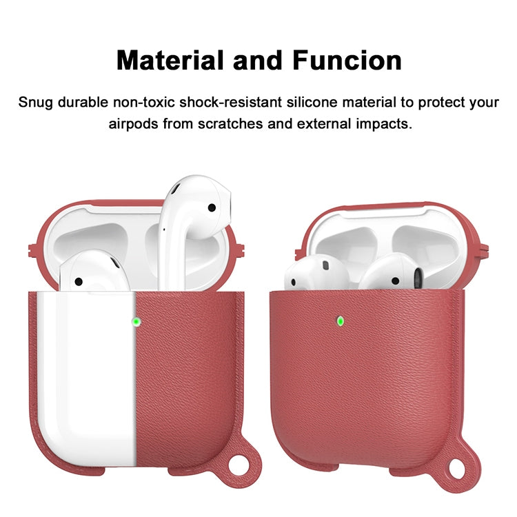 Anti-fall Litchi Texture Silicone Charging Box Protective Case with Carabiner for AirPods 1 & 2