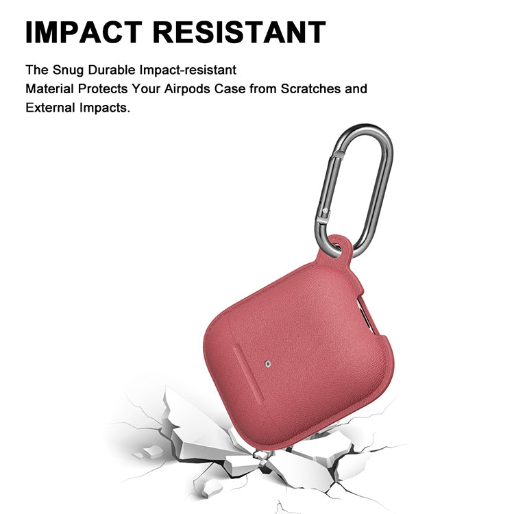 Anti-fall Litchi Texture Silicone Charging Box Protective Case with Carabiner for AirPods 1 & 2