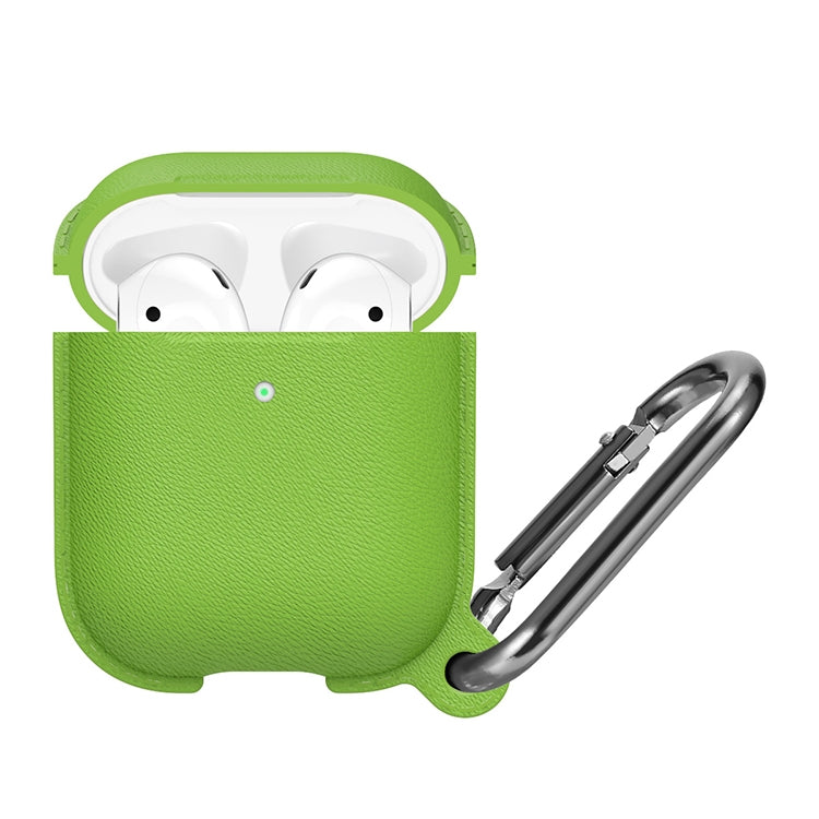 Anti-fall Litchi Texture Silicone Charging Box Protective Case with Carabiner for AirPods 1 & 2