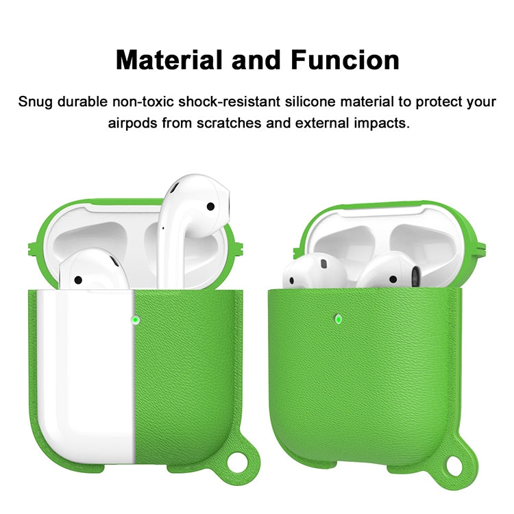 Anti-fall Litchi Texture Silicone Charging Box Protective Case with Carabiner for AirPods 1 & 2