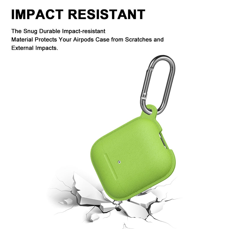 Anti-fall Litchi Texture Silicone Charging Box Protective Case with Carabiner for AirPods 1 & 2