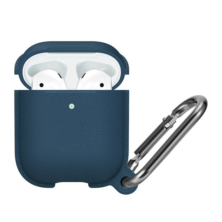 Anti-fall Litchi Texture Silicone Charging Box Protective Case with Carabiner for AirPods 1 & 2