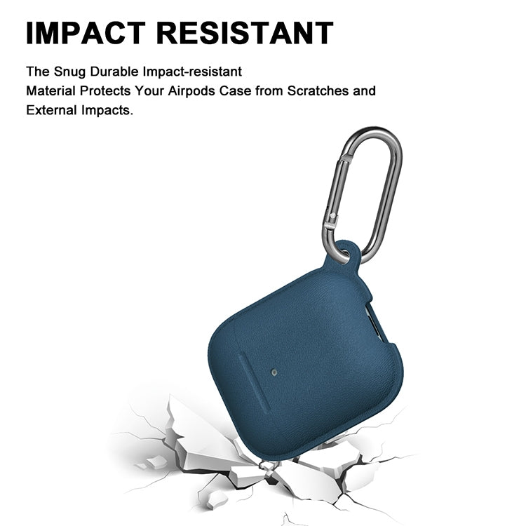 Anti-fall Litchi Texture Silicone Charging Box Protective Case with Carabiner for AirPods 1 & 2