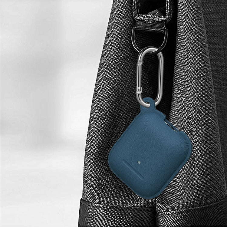 Anti-fall Litchi Texture Silicone Charging Box Protective Case with Carabiner for AirPods 1 & 2