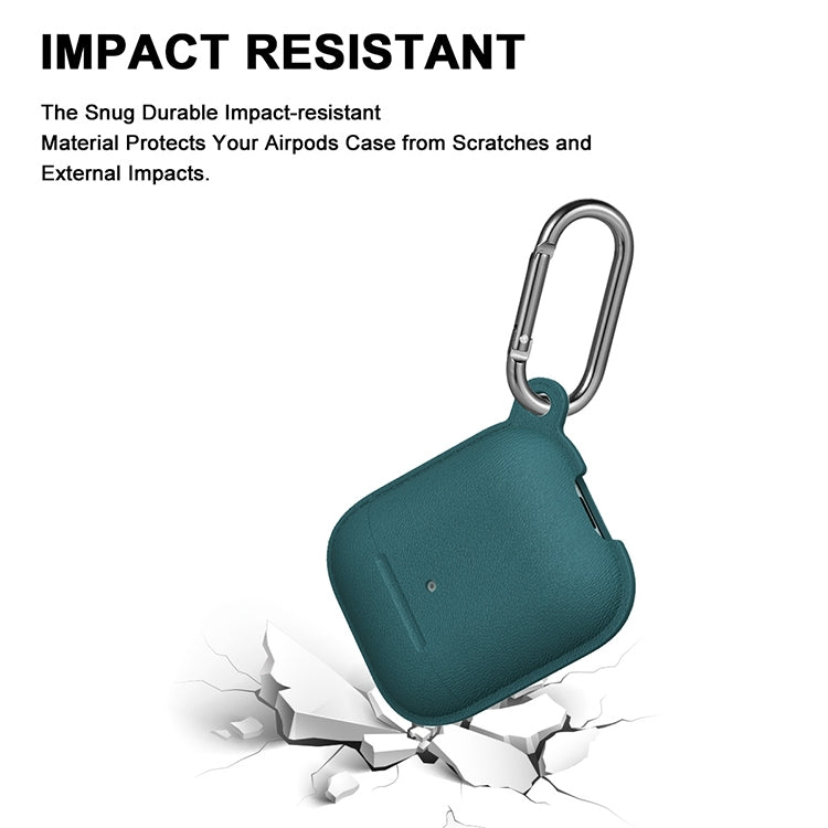 Anti-fall Litchi Texture Silicone Charging Box Protective Case with Carabiner for AirPods 1 & 2
