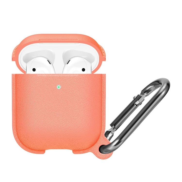 Anti-fall Litchi Texture Silicone Charging Box Protective Case with Carabiner for AirPods 1 & 2