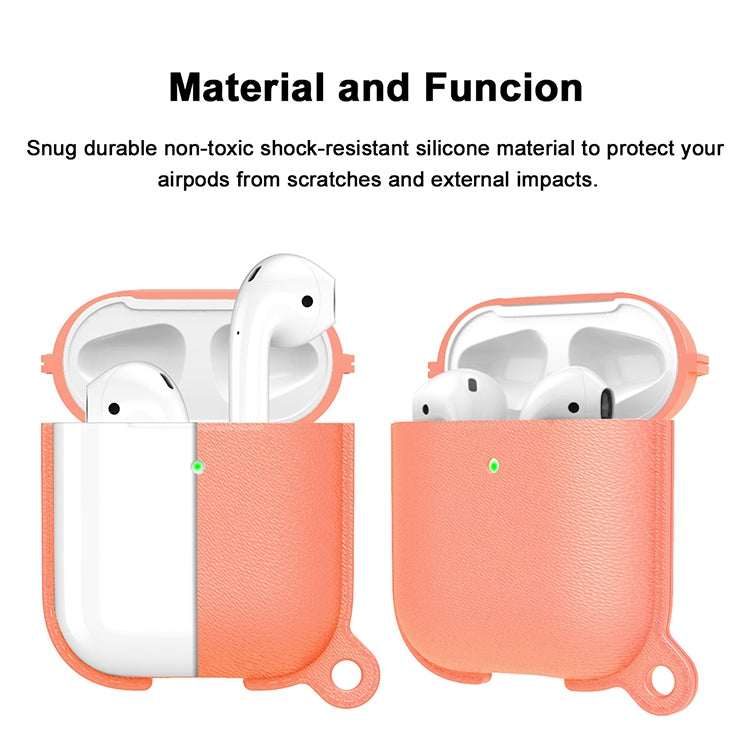 Anti-fall Litchi Texture Silicone Charging Box Protective Case with Carabiner for AirPods 1 & 2