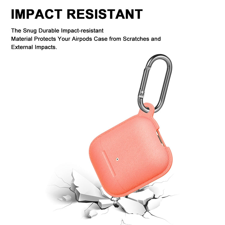 Anti-fall Litchi Texture Silicone Charging Box Protective Case with Carabiner for AirPods 1 & 2