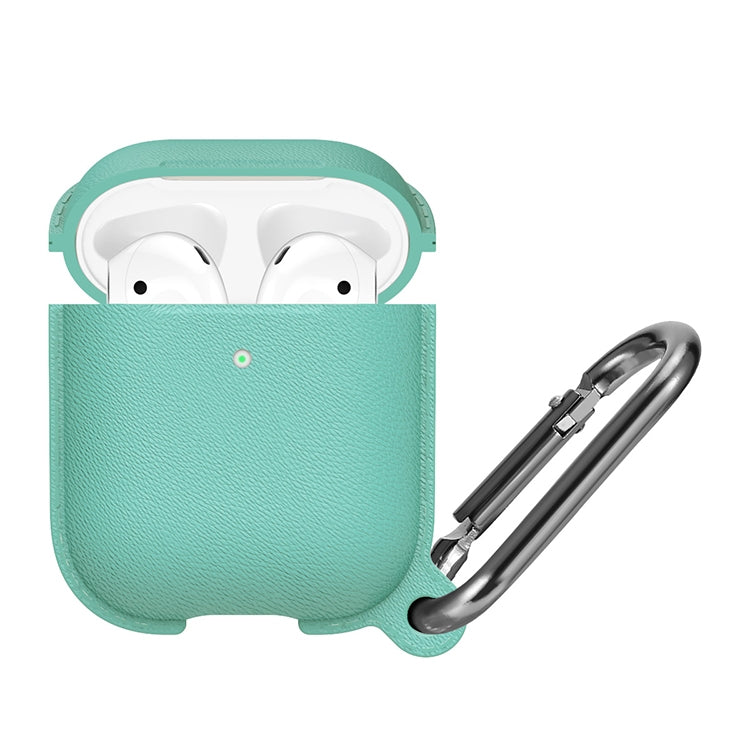 Anti-fall Litchi Texture Silicone Charging Box Protective Case with Carabiner for AirPods 1 & 2