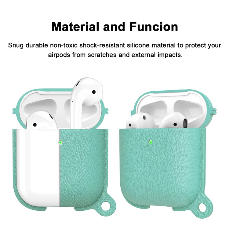 Anti-fall Litchi Texture Silicone Charging Box Protective Case with Carabiner for AirPods 1 & 2
