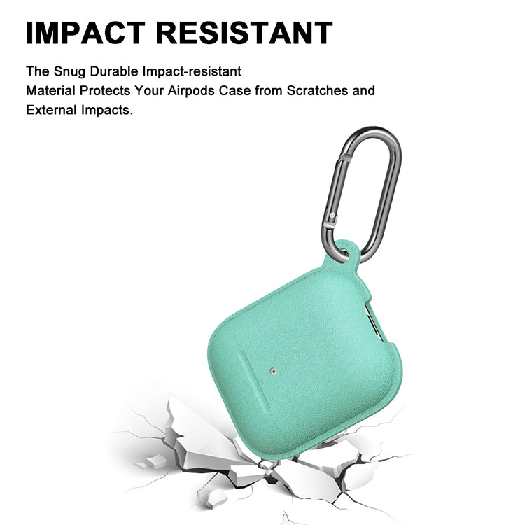 Anti-fall Litchi Texture Silicone Charging Box Protective Case with Carabiner for AirPods 1 & 2