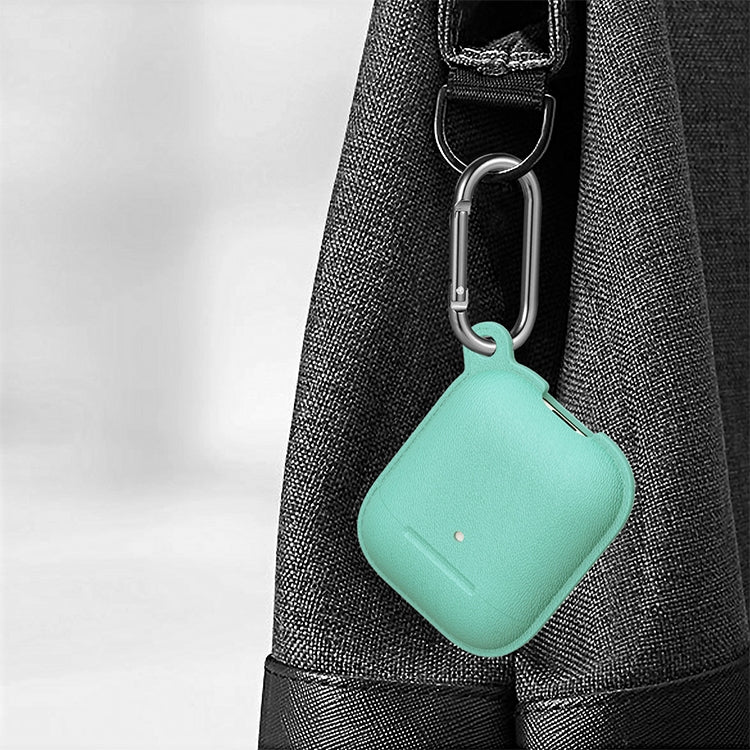 Anti-fall Litchi Texture Silicone Charging Box Protective Case with Carabiner for AirPods 1 & 2