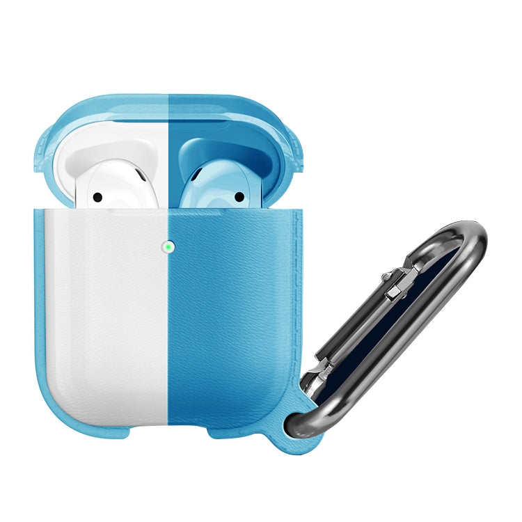 Anti-fall Litchi Texture Silicone Charging Box Protective Case with Carabiner for AirPods 1 & 2