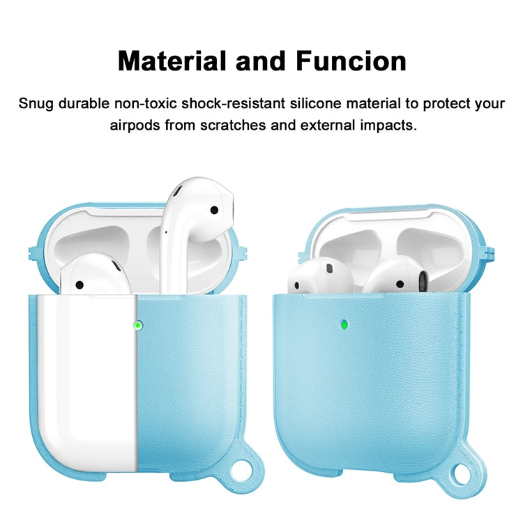 Anti-fall Litchi Texture Silicone Charging Box Protective Case with Carabiner for AirPods 1 & 2