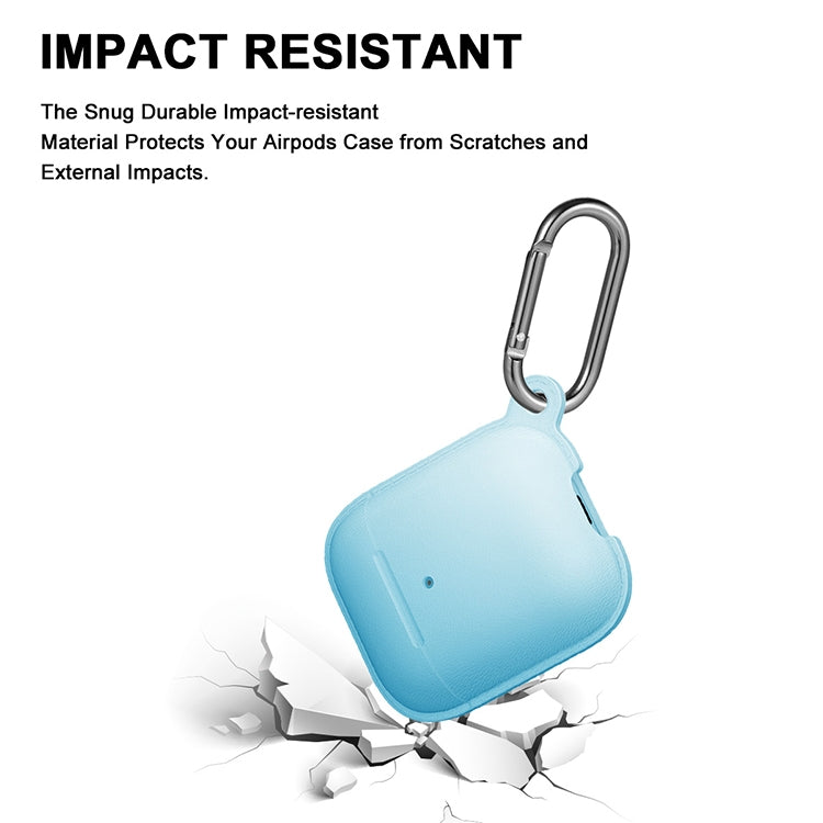 Anti-fall Litchi Texture Silicone Charging Box Protective Case with Carabiner for AirPods 1 & 2