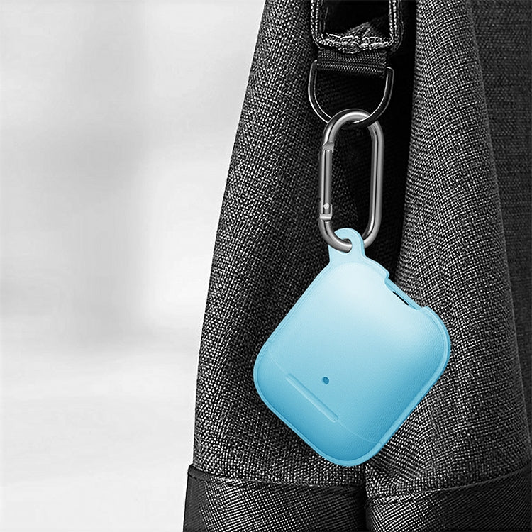Anti-fall Litchi Texture Silicone Charging Box Protective Case with Carabiner for AirPods 1 & 2