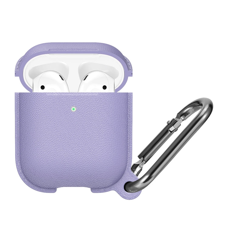 Anti-fall Litchi Texture Silicone Charging Box Protective Case with Carabiner for AirPods 1 & 2