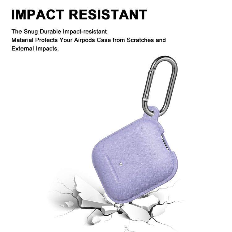 Anti-fall Litchi Texture Silicone Charging Box Protective Case with Carabiner for AirPods 1 & 2