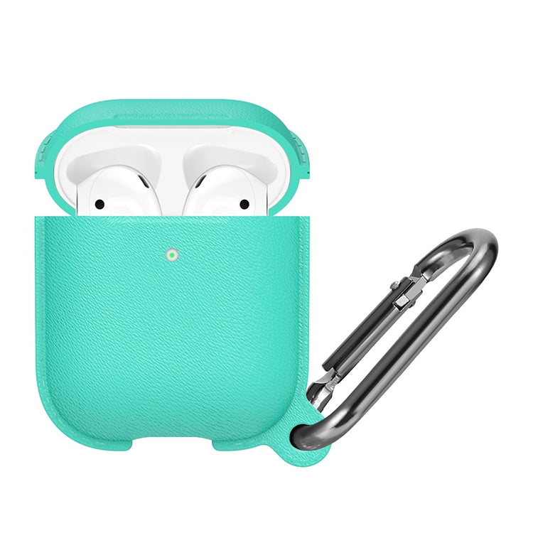 Anti-fall Litchi Texture Silicone Charging Box Protective Case with Carabiner for AirPods 1 & 2