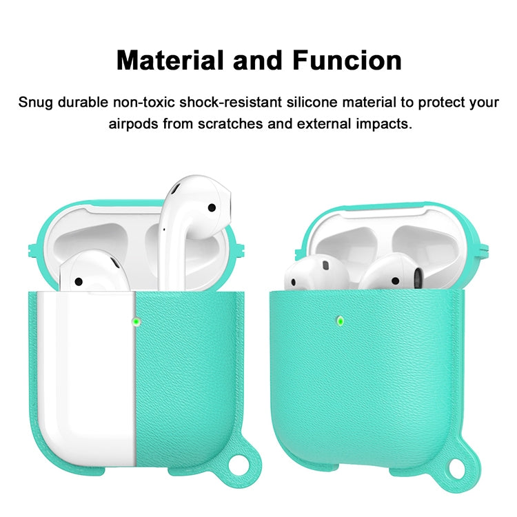 Anti-fall Litchi Texture Silicone Charging Box Protective Case with Carabiner for AirPods 1 & 2