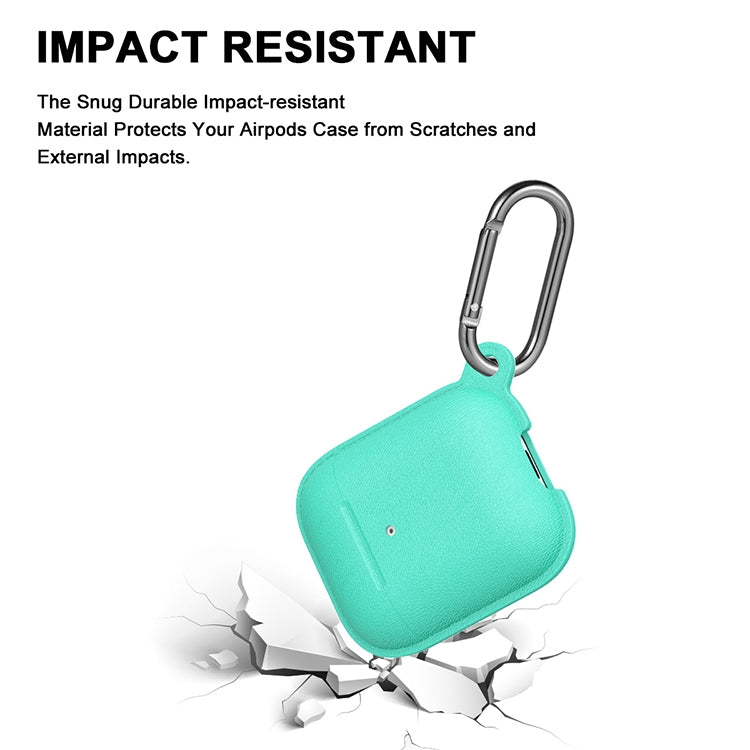Anti-fall Litchi Texture Silicone Charging Box Protective Case with Carabiner for AirPods 1 & 2
