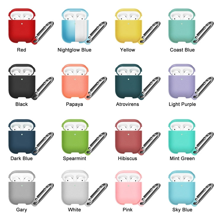 Anti-fall Litchi Texture Silicone Charging Box Protective Case with Carabiner for AirPods 1 & 2