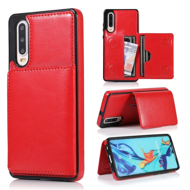 For Huawei P30 Shockproof PU + TPU Protective Case with Card Slots & Holder
