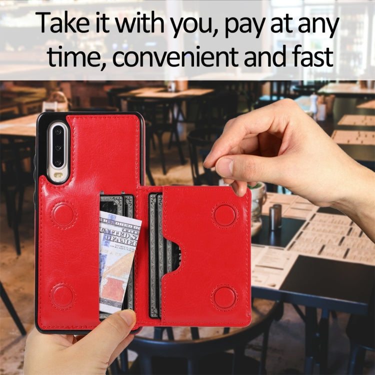 For Huawei P30 Shockproof PU + TPU Protective Case with Card Slots & Holder