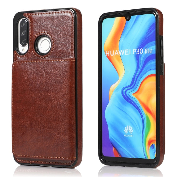 For Huawei P30 Lite Shockproof PU + TPU Protective Case with Card Slots & Holder
