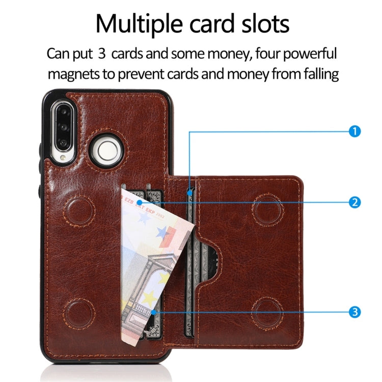 For Huawei P30 Lite Shockproof PU + TPU Protective Case with Card Slots & Holder