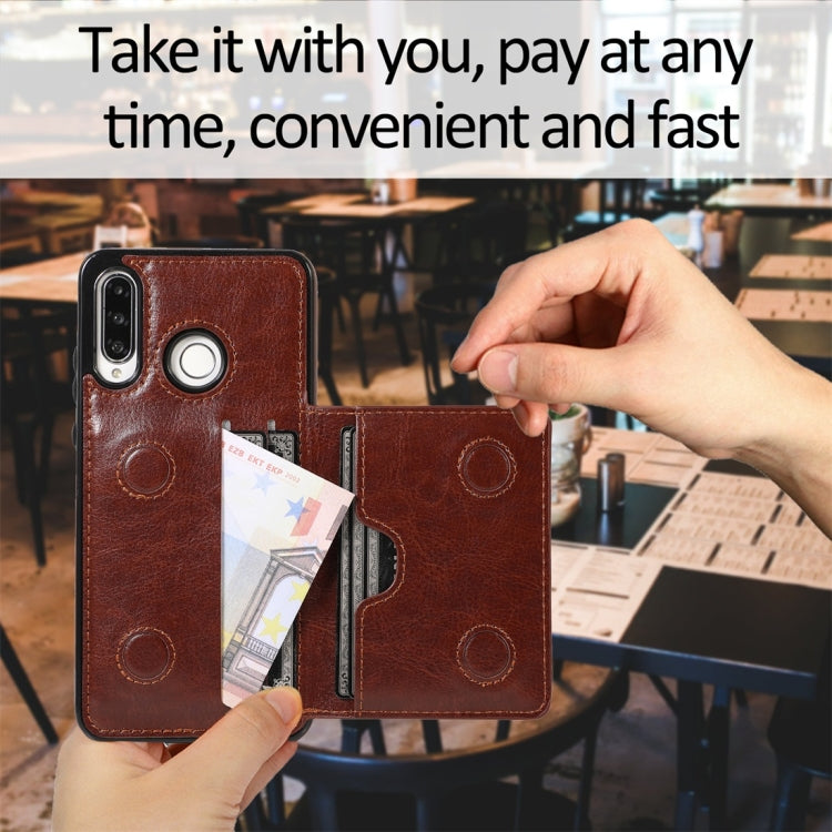 For Huawei P30 Lite Shockproof PU + TPU Protective Case with Card Slots & Holder